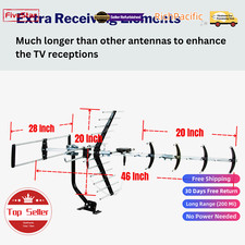 HD TV Antenna VHF UHF Digital Directional OTA Outdoor Pole Splitter Included