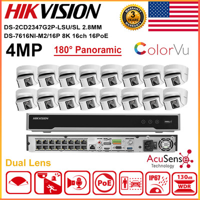Hikvision 8K 16ch NVR CCTV System ColorVu 4MP Panoramic IP Camera 2Way Audio Lot