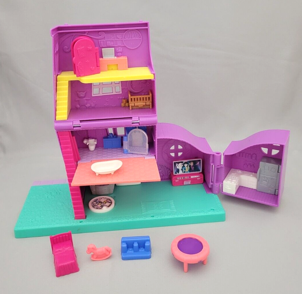 2018 Polly Pocket Pollyville Purple Foldout Doll House Playset GFP42 Incomplete