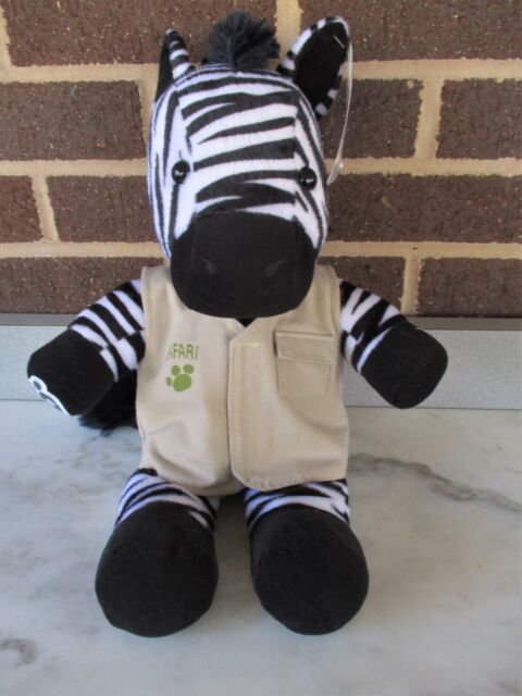 Build A Bear Wild Zebra Black White 16" Stuffed Tan Safari Vest New Tags 2019