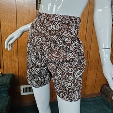 Vintage 60s Brown Paisley High Waist Side Zip Bermuda Casual Walking Shorts XS/S