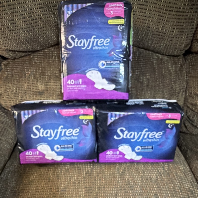 3 packs Stayfree Ultra Thin Overnight Sanitary Napkins with Wings White 40 Count