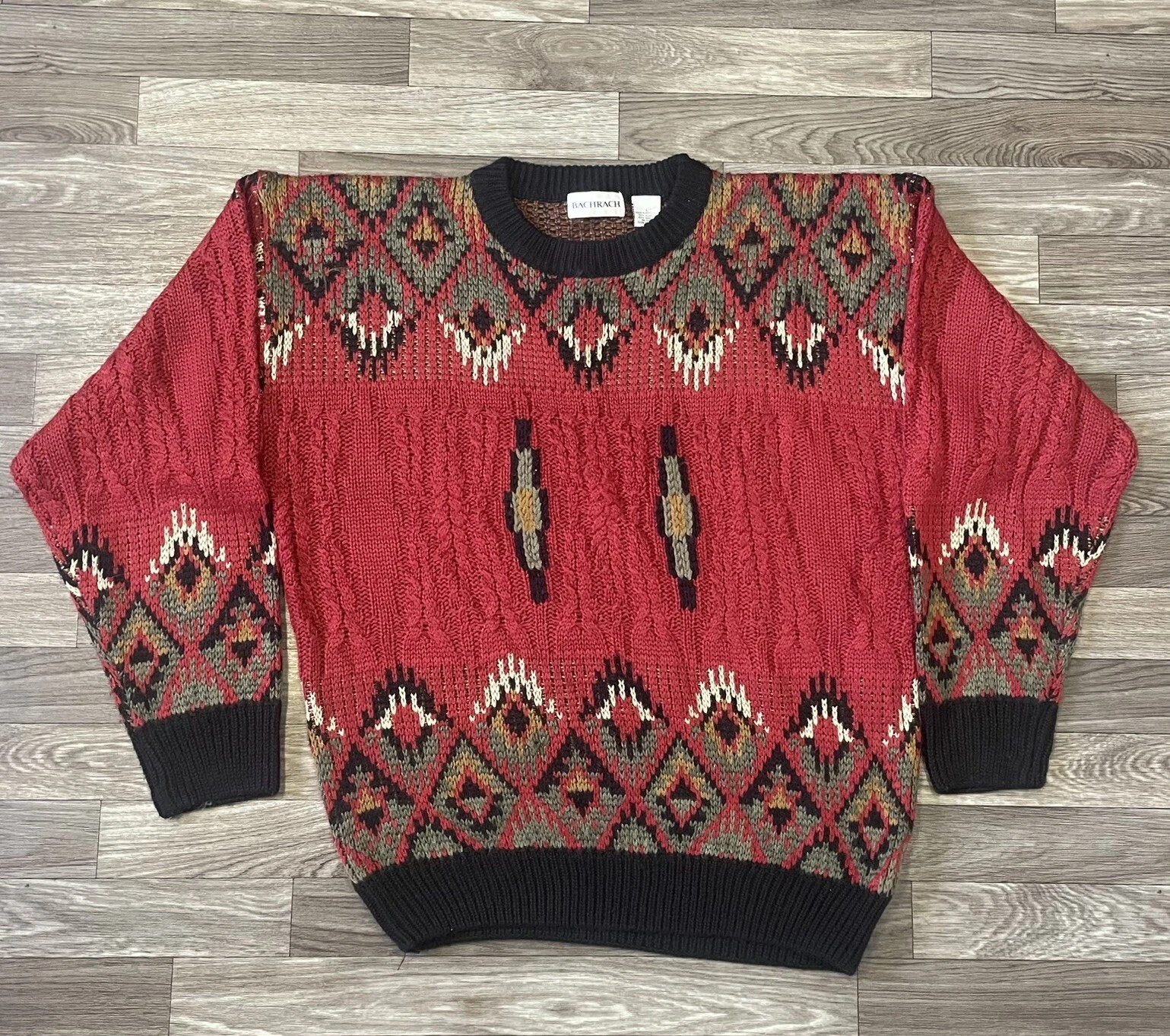 Vintage Bachrach Acrylic Knit Sweater Men’s Large Aztec Navajo Geometric 90s
