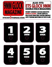 FITS GLOCK 9MM WHITE NUMBERED 1-6 MAGAZINE BASE PLATE STICKERS,set of 6