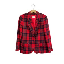 Pendleton Vintage Red Tartan Wool Blazer Jacket Size 12 Classic