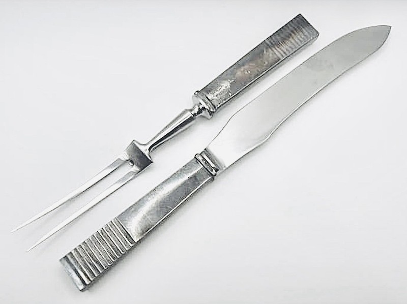 Georg Jensen Parallel Large 2-Piece Roast Carving Set Sterling Silver Estate 925