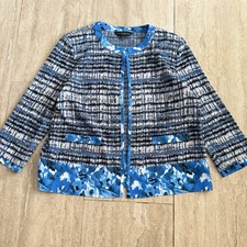 Ming Wang Blue Floral Career Jacket Corpcore Oldmoney Quietluxury Preppy Sz L
