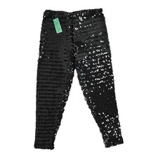 Vtg DNKY Black Sequined Pants Stretch Size S Pull-On Party NYE Made In USA NWT