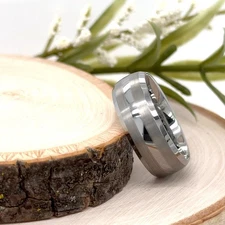High Polish with Brushed Center, Beveled Edges Band 8mm Tungsten Carbide Ring