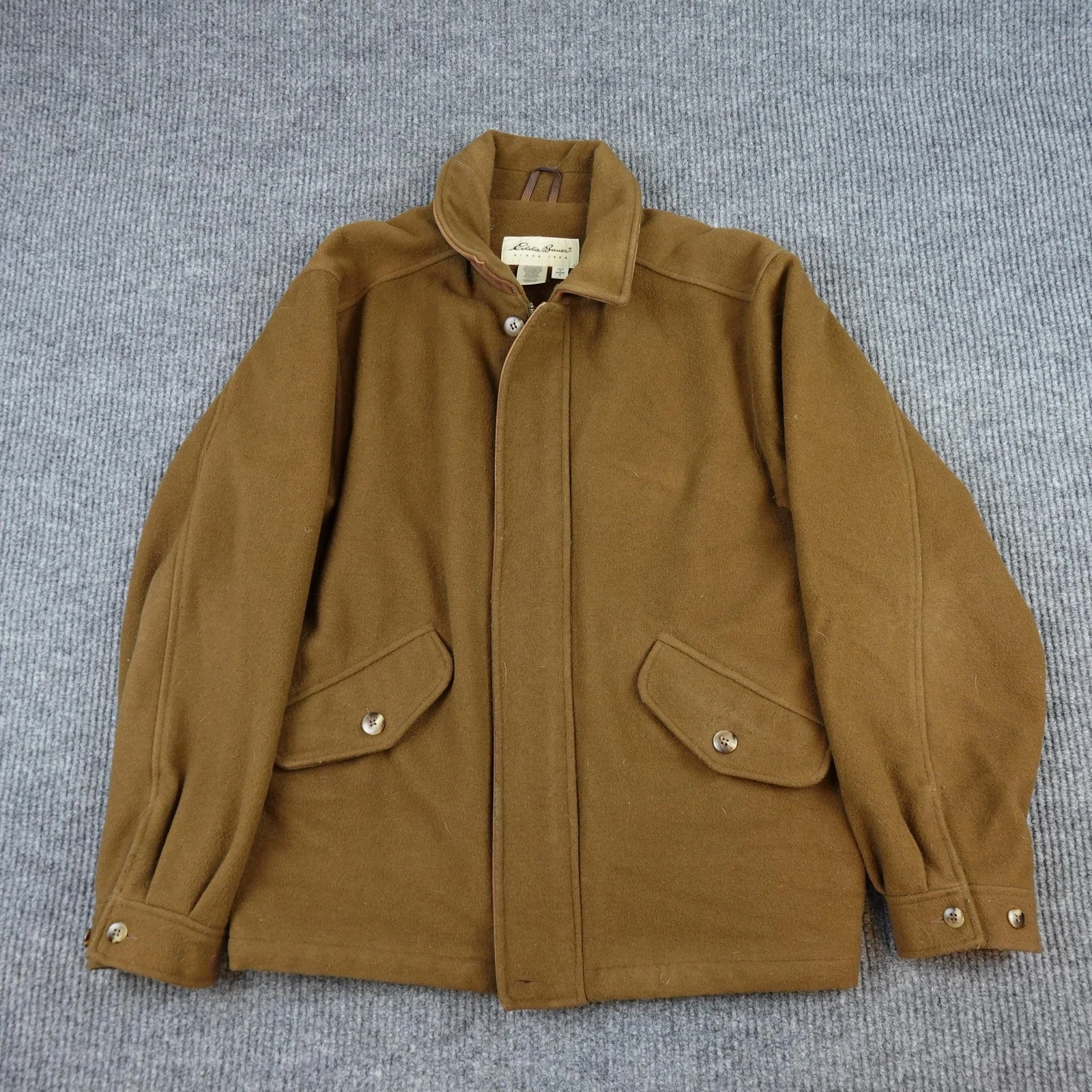 Eddie Bauer Jacket Mens Medium Brown Wool Insulated Full Zip Made USA Outdoor