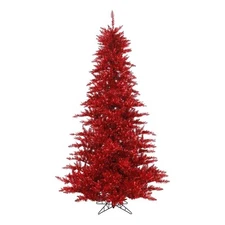 Vickerman 36" Plastic Fir Unlit Artificial Christmas Tree in Tinsel Red