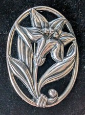 Vintage Sterling Silver Art Nouveau Lily Broo...