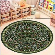 1pc Velvet Round Printed Floor Mat Autumn Style Halloween Vintage Dark Green Rou