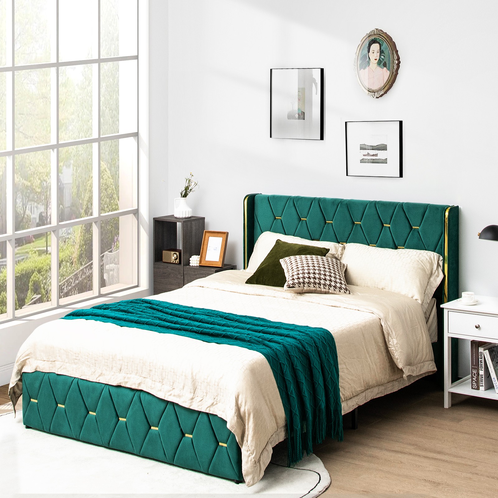 Adjustable Headboard Footboard Modern Green