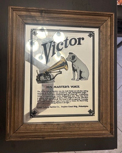 VINTAGE VICTOR HIS MASTERS VOICE ADVERTISING MIRROR NIPPER DOG VICTROLA RCA RARE
