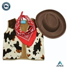 Kids Cowboy Cowgirl Costume Set Vest Hat Bandana Brown Western Rodeo Halloween