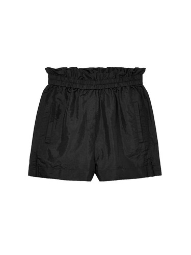 TIBI Gathered Shell Shorts Crispy Nylon Black WOF Sporty Elastic Waist S