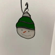 Artisan Handcrafted Stain Glass Snowman Head Christmas Ornament and Sun Catcher