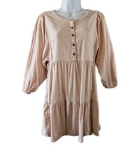 Old Navy Dress Girls XL Peach Pink Textured Peasant Tiered School Long Sleeve