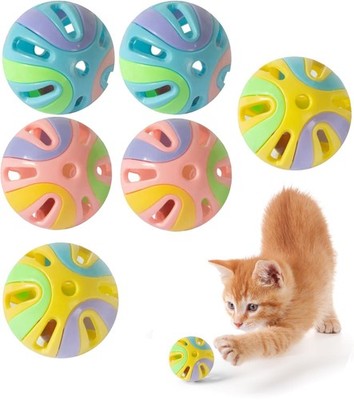 ANJOBIBI Colorful 1.9'' Cat Toy Balls with Bell 6PCS, Interactive Metallic B