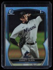 2023 BOWMAN DRAFT CHROME SKY BLUE REFRACTORS EMMETT OLSON RC MIAMI MARLINS