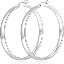 5Mm Wide 925 Sterling Silver Hoop Earrings Hypoallergenic 14K Real Gold Plated L