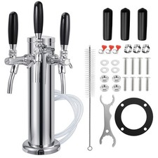 3'' Triple-Tap Kegerator Tower Stainless Beer Tap Tower with Pre-Assembled Be...