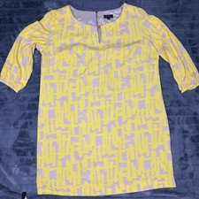 Tahari Arthur S. Levine Yellow Grey Abstract Shift Dress Plus 18W Notched Neck