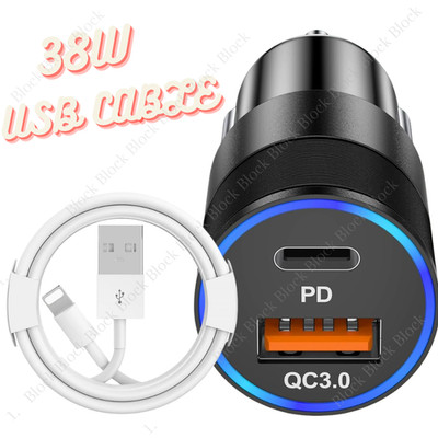 For iPhone 14 13 12 11 X 8 7 6 XS Charging Cord 38W USB Type-C Fast Car Charger