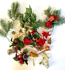 Lot of 20 Vintage Christmas Floral Picks Decorations Greenery Bird Craft Parts