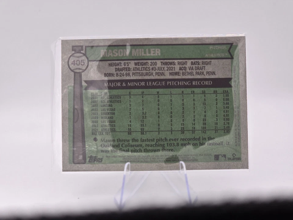 2025 Topps Heritage Mason Miller Gold Cup SP Chrome Black Refractor /76 #405 - Image 2 of 2