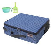 Blue Portable Travel Litter Box with Lid Foldable Leakproof for Cat Kitty