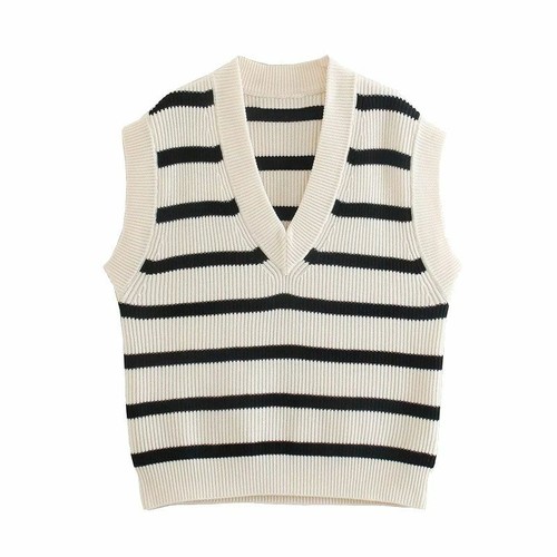 Oversized Striped Knitted Vest Sweater 