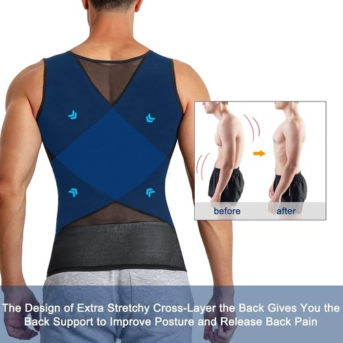 Men's Chest Compression Shirt Slimming Shaper Posture Vest Tummy Control Tops - Picture 6 of 26
