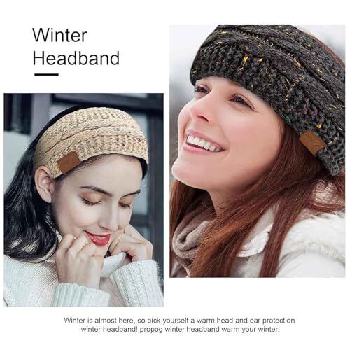 Winter Headbands for Women Ear Warmer, Knit Womens Winter Headband Thick Beige - Picture 4 of 6