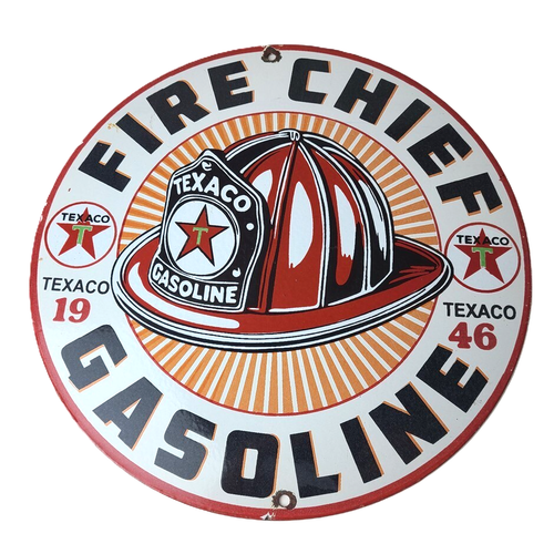 Vintage Texaco Sign - Fire Chief Gasoline Service Gas Pump Porcelain Sign - Bild 1 von 14