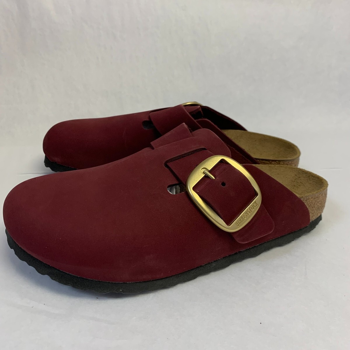 Birkenstock New w/ Box Boston Big Buckle Maroon Nubuck Narrow