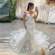 Sexy Mermaid Wedding Dress Off the Shoulder Sleeveless Lace Applique Bridal Gown