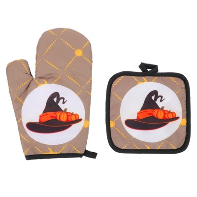  2 Pcs Halloween Heat Shield Set Design Kitchen Gloves Baking