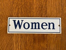 Vintage Women Porcelain Metal Restroom Bathroom Door Sign 10" x 3"