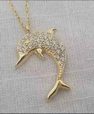 1.50 Ct Round Cut Lab-Created Diamond Dolphin Pendant 14K Yellow Gold Plated