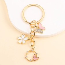 elegant rhinestone butterfly flower pendants keychains for women girl handbag