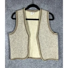 Monarca Western Riding Rodeo Open Front Vest Womens Size L Tan Cream Wool Blend