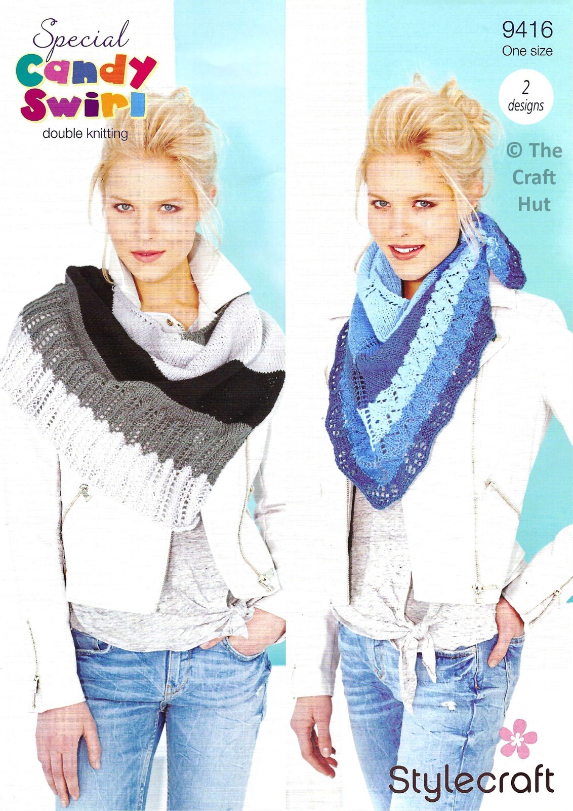 Hand Knitting PATTERN ONLY Stylecraft Special Candy Swirl Shawls 9416 New