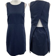 J Crew Cut Out Back Jacquard Sleeveless Shift Dress Style C4675 Navy Blue Size 0