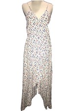 Leith Maxi Wrap Dress Spaghetti Strap Floral Pattern Waterfall Cascade Hem Small