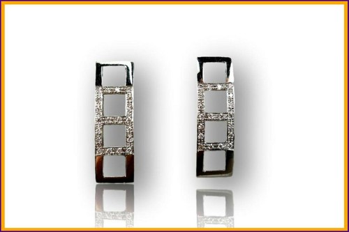 Orecchini in Oro Bianco 18 kt di 750 con Brillanti e Brillantini Diamanti Donna - Picture 2 of 4