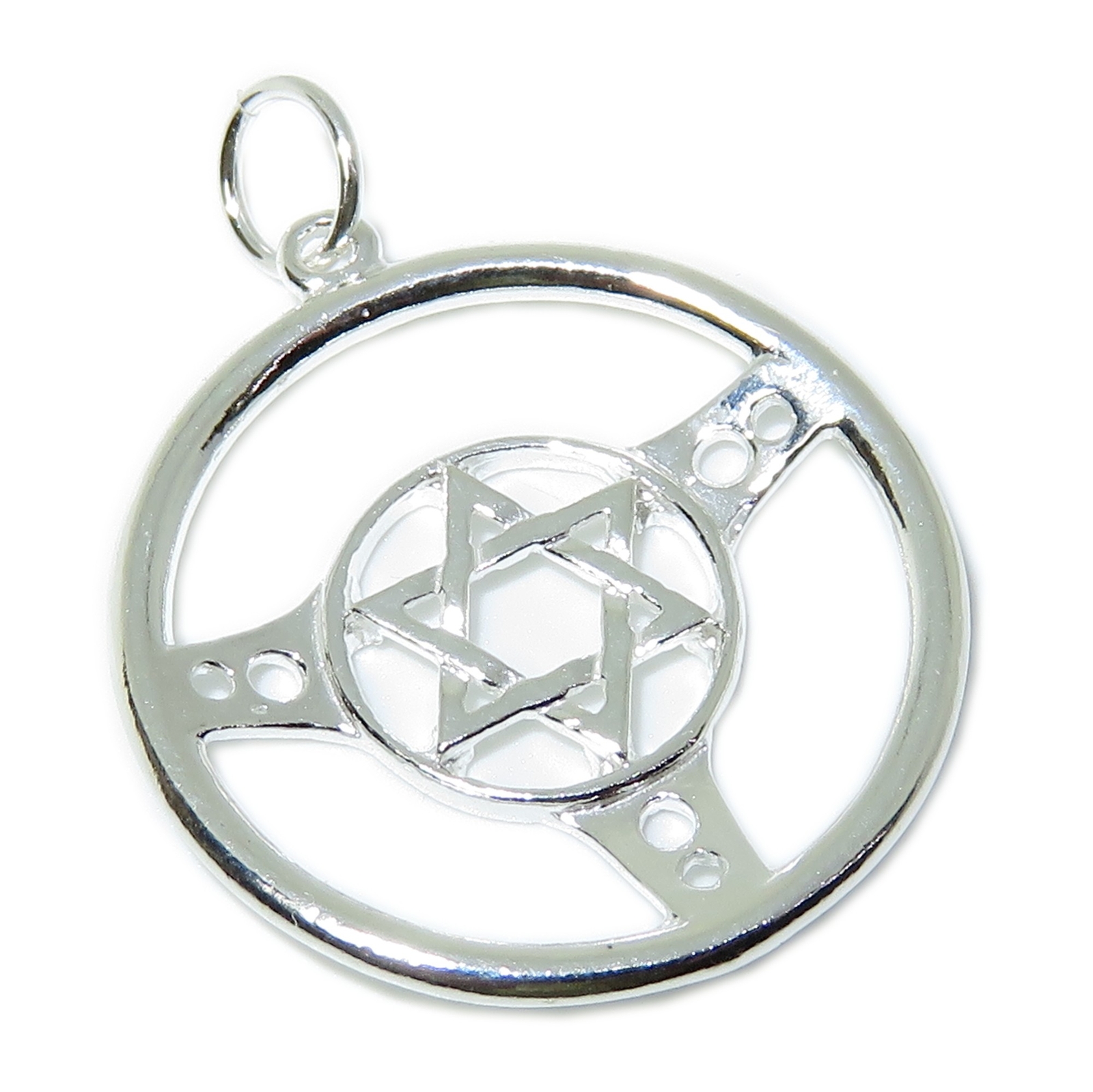 Star Of David in steering wheel sterling silver charm .925 x 1 Jewish charms_
