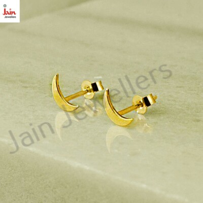 22 Karat Beschauzeichen Echt Massiv Gelbgold Winzig Crescent Halbmond Ohrstecker
