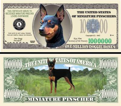 Note Pincher Mini Pinscher Million Doggie Bones Dollar Funny Money Novelty Note ...